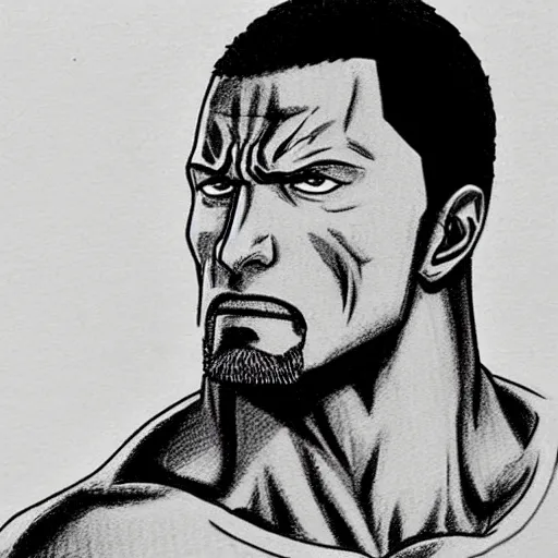 Image similar to dwayne johnson as manga character of one piece, ultra detail sketch