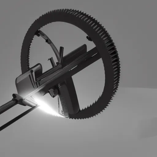 Image similar to hi-tech circular buzzsaw, 3D promotional render. very detailed, volumetric lighting