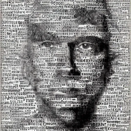 Image similar to portrait made of words, collage art