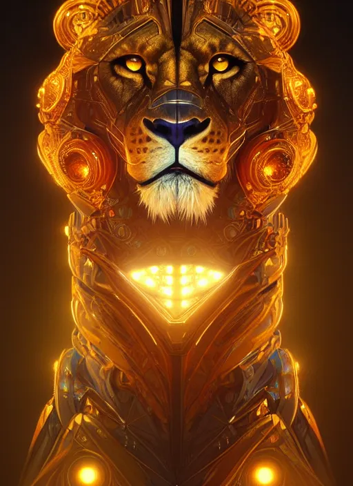 Prompt: symmetry!! portrait of cyborg lion, glowing lights!! intricate, elegant, highly detailed, digital painting, artstation, concept art, smooth, sharp focus, illustration, art by artgerm and greg rutkowski and alphonse mucha