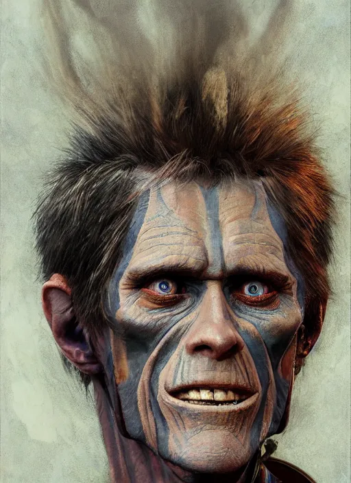 Prompt: closeup portrait biblical daemonic willem dafoe as a pixar! character, by mikhail vrubel, by peter elson, muted colors, extreme detail, trending on artstation, 8 k