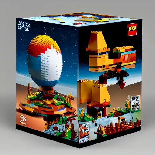 Image similar to lego set of a dyon sphere, cover illustration, lego style