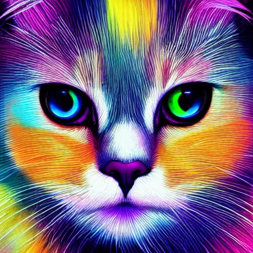 Image similar to symmetry!! portrait of cool and good - looking ragdoll cat, long colorful and shining cat hairs, big cat eyes in two colors, colorful lighting, highly detailed, hyperrealistic, trending on pixiv fanbox, style of marvel cinematic universe,