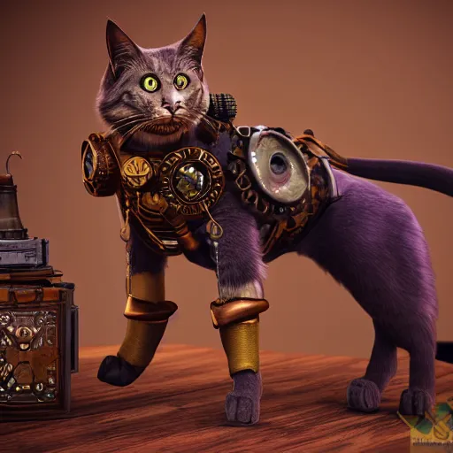 Image similar to steampunk cat shaman octane render style of arcane