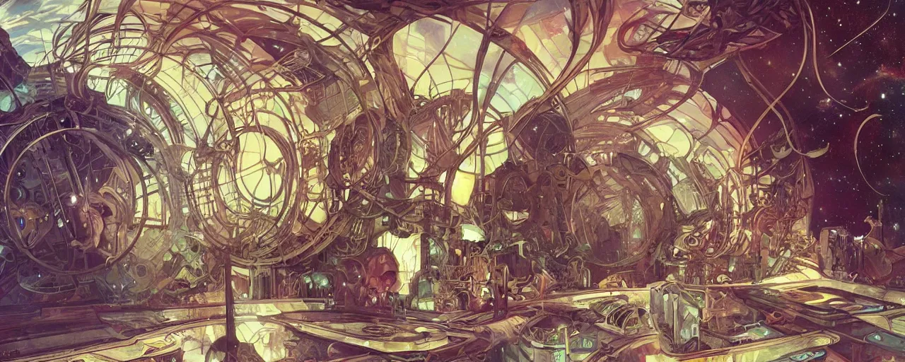 Image similar to A outside view of abandoned space station in the deep space, fantasy, intricate, elegant, highly detailed, digital painting, artstation, concept art, illustration, art by artgerm and alphonse mucha