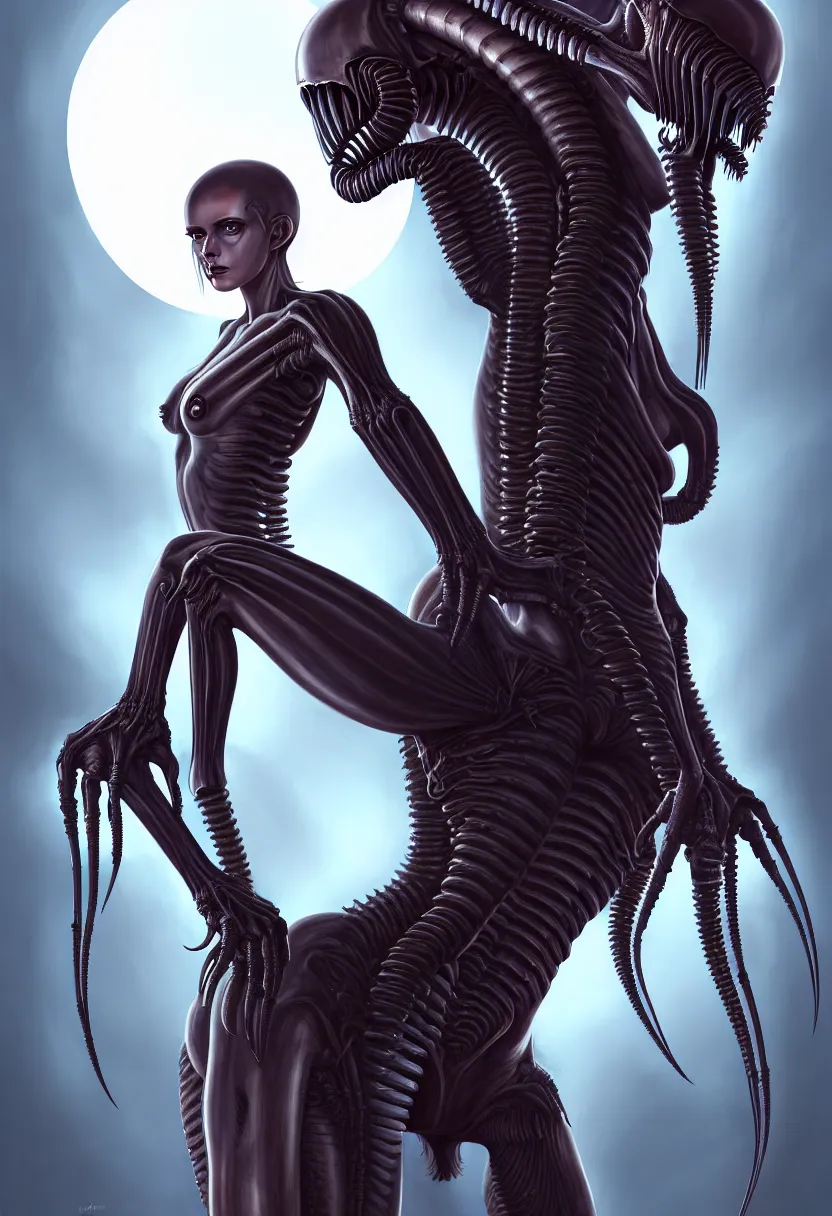 Image similar to beautiful symmetrical xenomorph young woman, aesthetic art, 8 k, high details, digital painting, concept art, matte painting, by bouguereaum, mimmo rottela, paul robertson