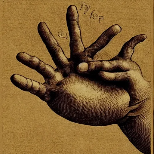 Prompt: an illustration of hand, text, chars, in style of Leonardo da Vinci