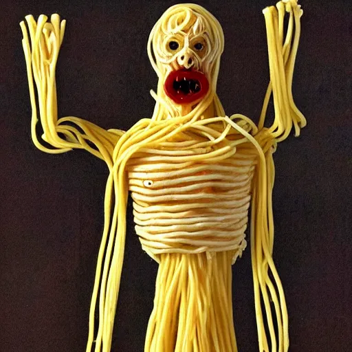 Prompt: the spaghetti man, very detailed and horrific figure, nightmare fuel