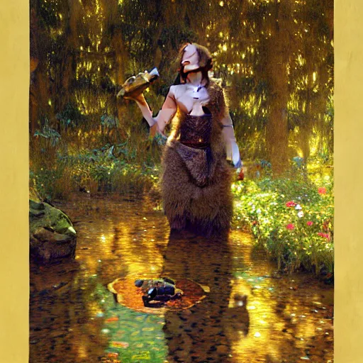 Image similar to portrait of a furry anthromorphic otter wearing a dress. furaffinity forest fantasy highly detailed painting by gaston bussiere craig mullins jc leyendecker gustav klimt artgerm greg rutkowski john berkey, bergey, craig mullins, ruan jia, raymond swanland, jeremy mann, tom lovell, alex malveda