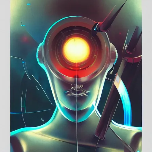 Image similar to scifi futurism automaton minimalism chrome by peter mohrbacher art Hajime Sorayama airbrush hyperrealism model abstract shatter fragments cubism futurism pastel blue soft flat minimal minimalism portrait face jackson pollock ukiyo-e lithograph mark ruthko swirl escape noise shimmer glow paint