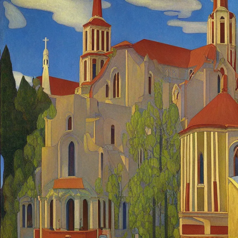 Image similar to church building, painted by Edward Hopper, painted by Anton Bilibin, surrealism, airbrush