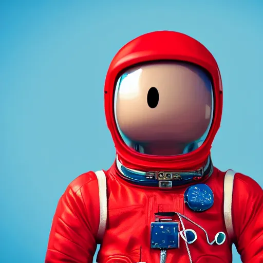 Image similar to a red suit astronaut high detail, with a light blue face, 4 k, cute simple cartoon kawaii