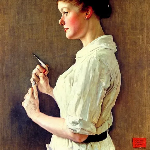Image similar to portrait of a beautiful woman by norman rockwell
