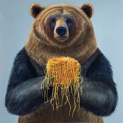 Cute Brown Bear Artwork with Straw Hat Meadow Art