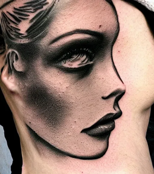 Image similar to realism tattoo sketch of a beautiful woman's face double exposure effect with beautiful nature scenery, in the style of matteo pasqualin, amazing detail, sharp, faded