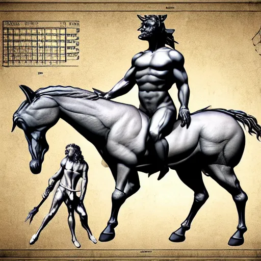 Image similar to centaur anatomy reference sheet, 8k, very detailed.