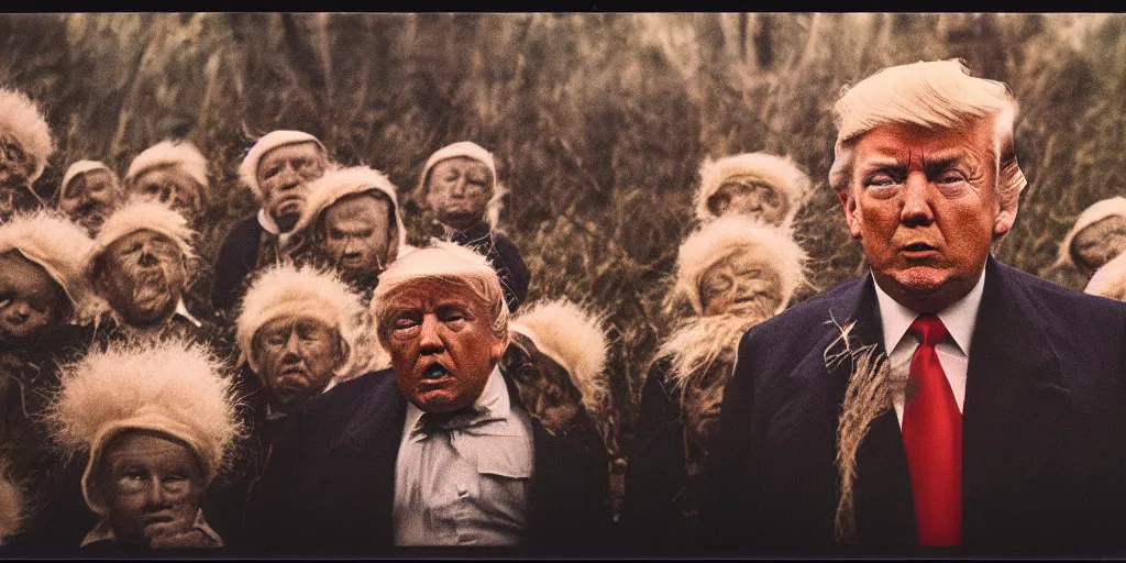 Image similar to detailed medium format photo, polaroid still from tarkovsky movie, donald trump as an oompa loompa, haze, high production value, intricate details, 8 k resolution, hyperrealistic, hdr, photorealistic, high definition, tehnicolor, award - winning photography, masterpiece, amazing colors