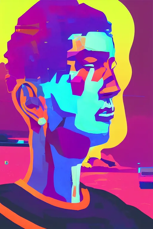 Image similar to an expressive profile painting of a stereotypical millennial, in the style of an original beeple digital art painting, vaporwave cartoon
