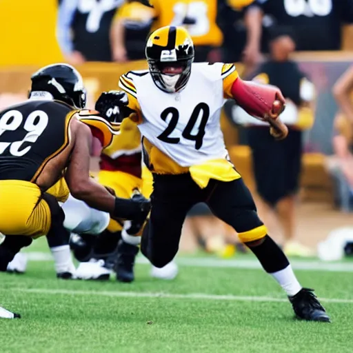 Prompt: A photo of an octopus playing quarterback for the Pittsburgh Steelers