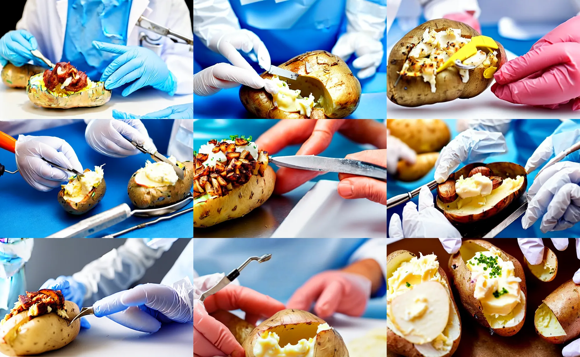 Prompt: surgeon operating on a baked potato