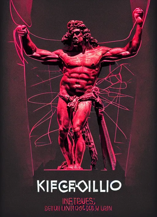 Prompt: design poster showing a statue of hercules, black background with very subtle red and purple design elements, powerful, nekro, vito acconci, graphic design, collage art, subtle thin lines, dark, glitch art, neo vaporwave, gritty, layout frame, square, trending on artstation