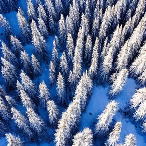 Prompt: sattelite image of post pocaliptic snow from 250 meters height, only snow, small frozen trees covered with ice and snow, old lumber mill remains, beautiful winter area