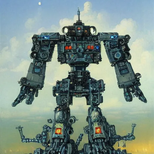 Image similar to combat mecha by gerald brom, chris foss