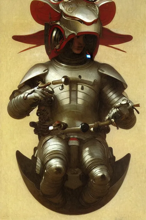 Image similar to a astronaut his haed is chinese dragon head, in armor and helmet, by bouguereau