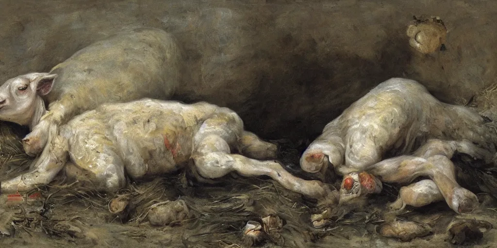 Image similar to the lamb lies with maggots, the corpse bloated with rage