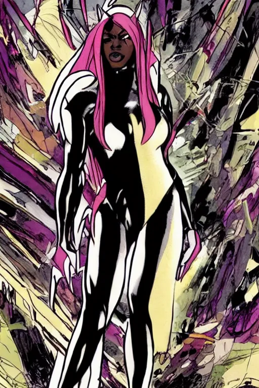 Prompt: aaliyah haughton as storm from the x - men, full body, vector image, comic books style, very detailed, by jim lee, by todd mcfarlane, by rob liefeld