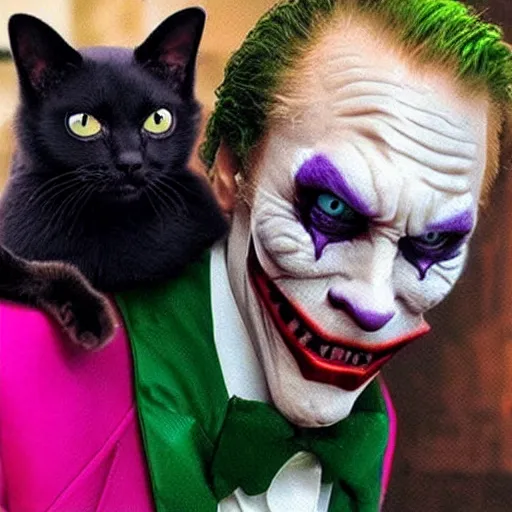 Prompt: a evil cat with the joker from batman