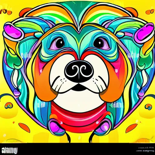 Image similar to portrait friendly cute happy stylish realistic rainbow pet. background in the style of art nouveau. lively. colorful. hd.