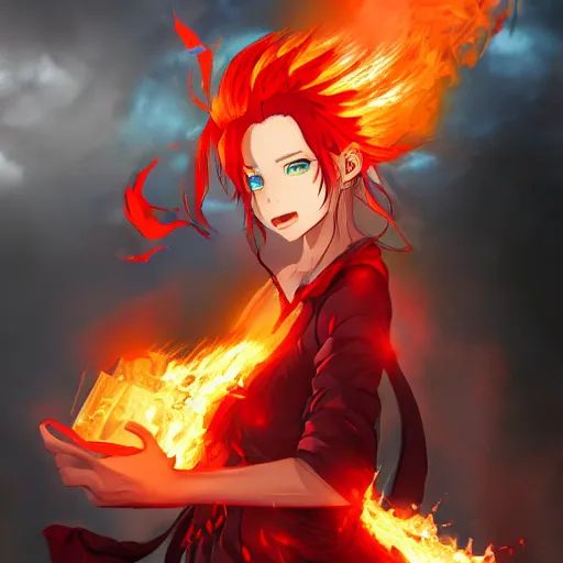Prompt: portrait of the flaming incarnation of rage, anime fantasy illustration by tomoyuki yamasaki, kyoto studio, madhouse, ufotable, comixwave films, trending on artstation
