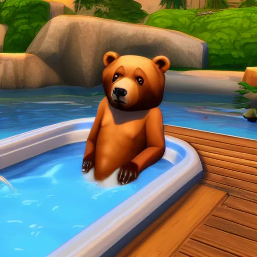 Prompt: a bear in jacuzzi, the sims 4