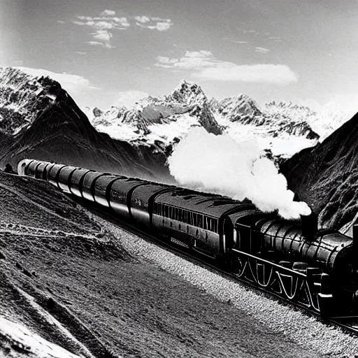 Image similar to Stunning photograph of The Orient Express navigating The Alps by genius photographer Hercule Poirot