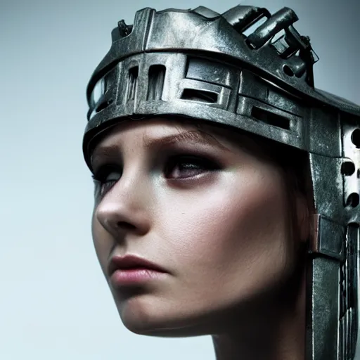 Image similar to very pretty borg queen, moody lighting, shallow depth of field,