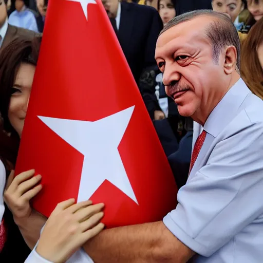 Prompt: recep tayyip erdogan hugging with anime girls, anime style