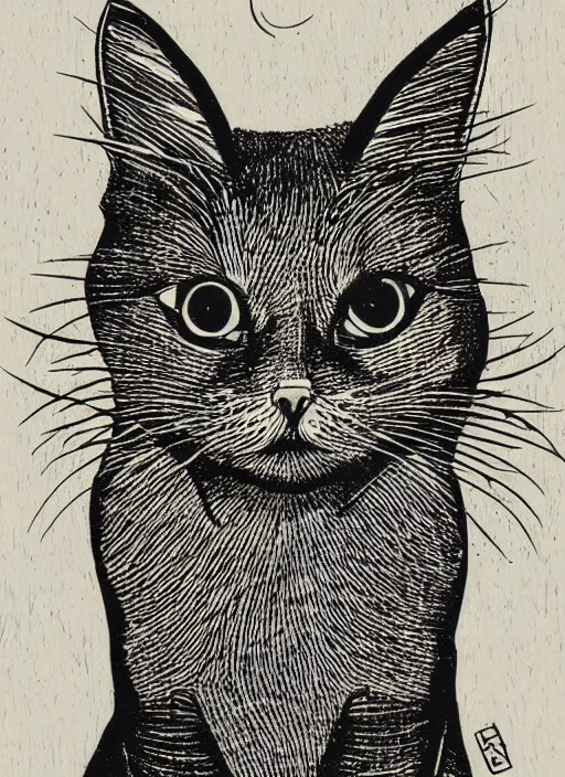 Image similar to cat woodcut print by Samuel Jessurun de Mesquita