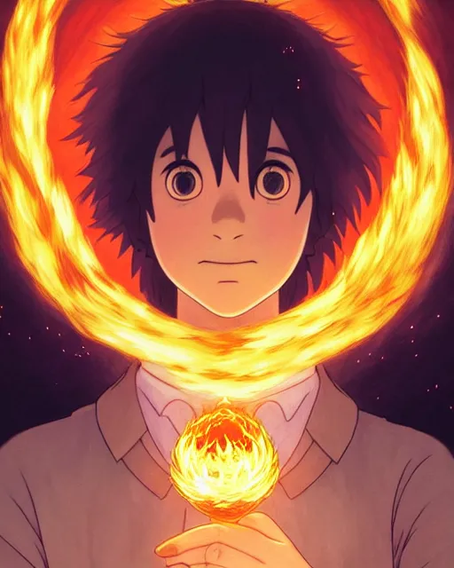 Image similar to portrait of calcifer from the movie howl's moving castle, studio ghibli, intricate, elegant, highly detailed, digital painting, artstation, concept art, smooth, sharp focus, illustration, art by artgerm and greg rutkowski and fra angelico and alphons mucha