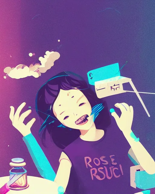 Image similar to a little girl is doing a science experiment. clean cel shaded vector art. minimalist illustration art by lois van baarle, artgerm, helen huang, petros afshar by makoto shinkai and ilya kuvshinov, rossdraws