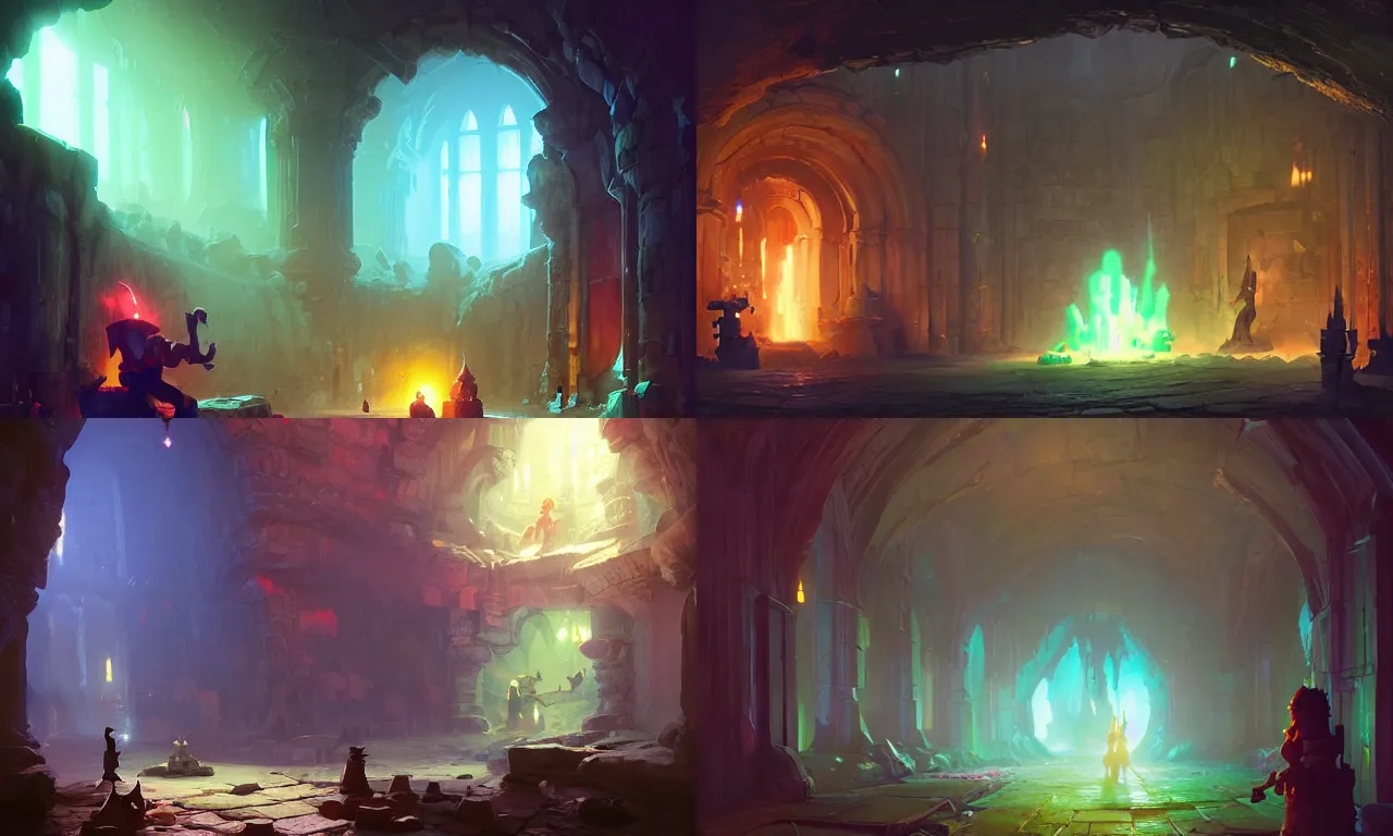 Prompt: Colorful slime in dungeon, light effect, by Greg Rutkowski and Andreas Rocha on artstation, high-definition picture, Matte painting, Unreal Engine