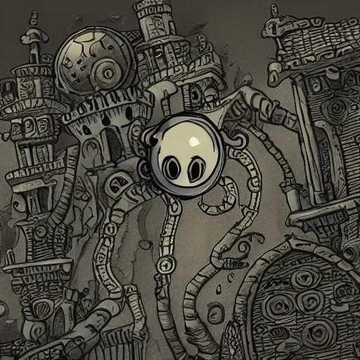 Image similar to a beholder from dungeons and dragons floating above a medieval fantasy city, eldritch horror, eyestalks