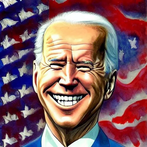 Image similar to freaky presidential portrait of Joe Biden by Ed 'Big Daddy' Roth and Jon McNaughton and Junji Ito