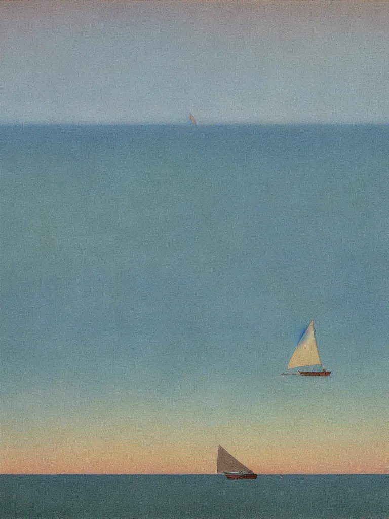 Image similar to a neo retro poster a boat near dune du Pilat, australian tonalism, pale gradients design, matte drawing, clean and simple design, outrun color palette. painted by Morandi, Agnes Pelton