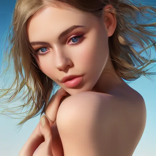 Image similar to a cute girl, photo, ultra detail, photoreal, professionally retouched, soft moonlight lighting, shiny plastic bikini, realistic, smooth face, goddess, luscious lips, perfect eyes, wide angle, sharp focus on eyes, 8 k high definition, insanely detailed, intricate, elegant, art by artgerm and wlop
