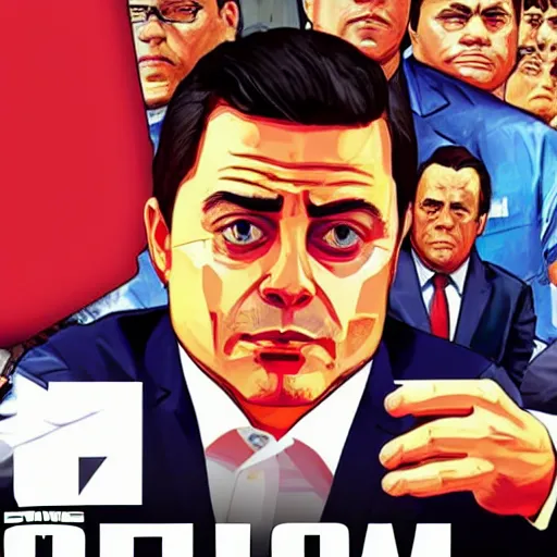 Image similar to Peña Nieto in the style of GTA cover art