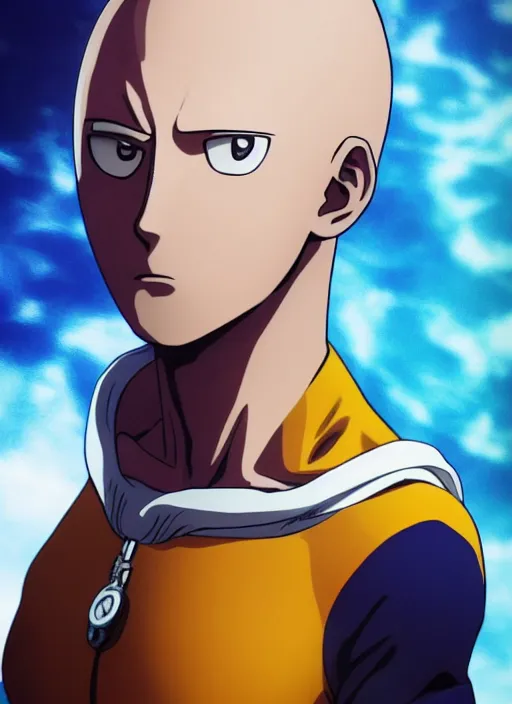 Image similar to A full portrait photo of real-life saitama one punch man, f/22, 35mm, 2700K, lighting, perfect faces, award winning photography.