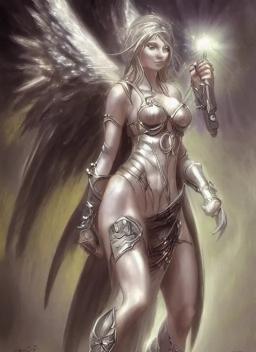 Image similar to concept art, angel knight girl. by artstation trending, by joseph mallord william turner, luis royo, highly detailed