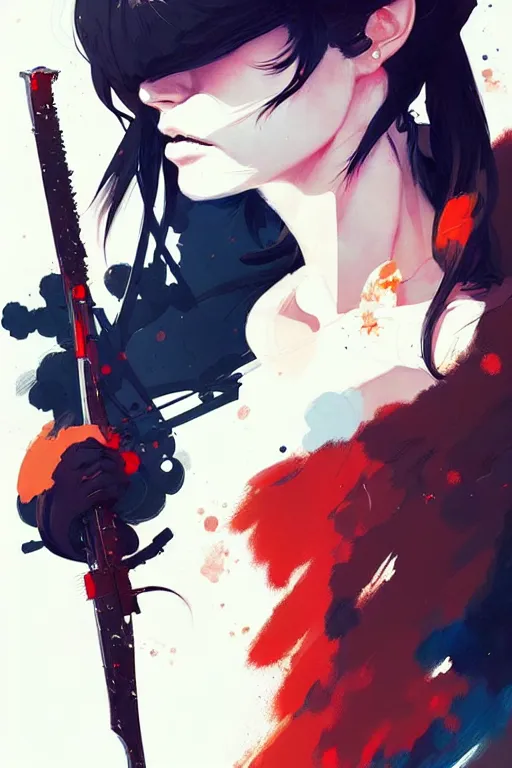 Image similar to a ultradetailed beautiful panting of a stylish woman with with a sword on her shoulder, by conrad roset, greg rutkowski and makoto shinkai trending on artstation