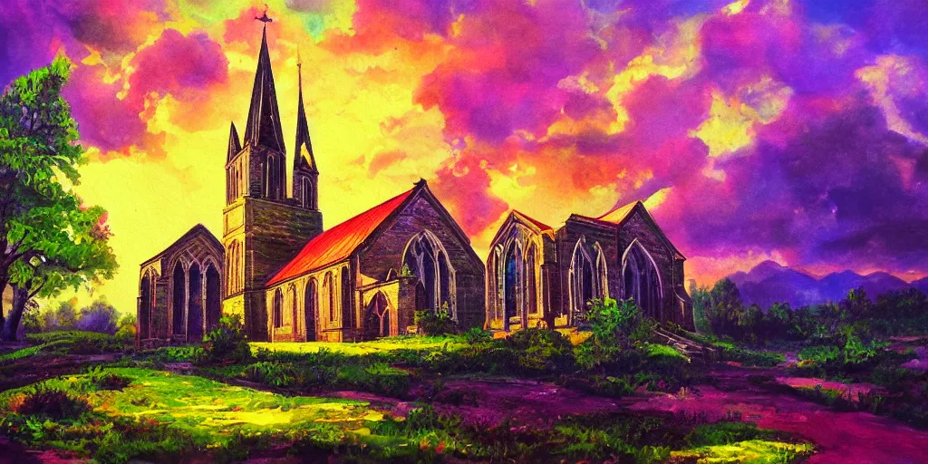 Image similar to a resplendent church in heaven, bright, oil painting of nature, beautiful concept art, ink painting